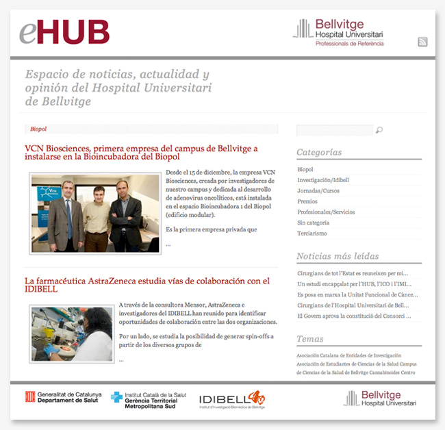 diseño de web sector sanitario: blog ehub.cat, una voz para promover la actividad profesional