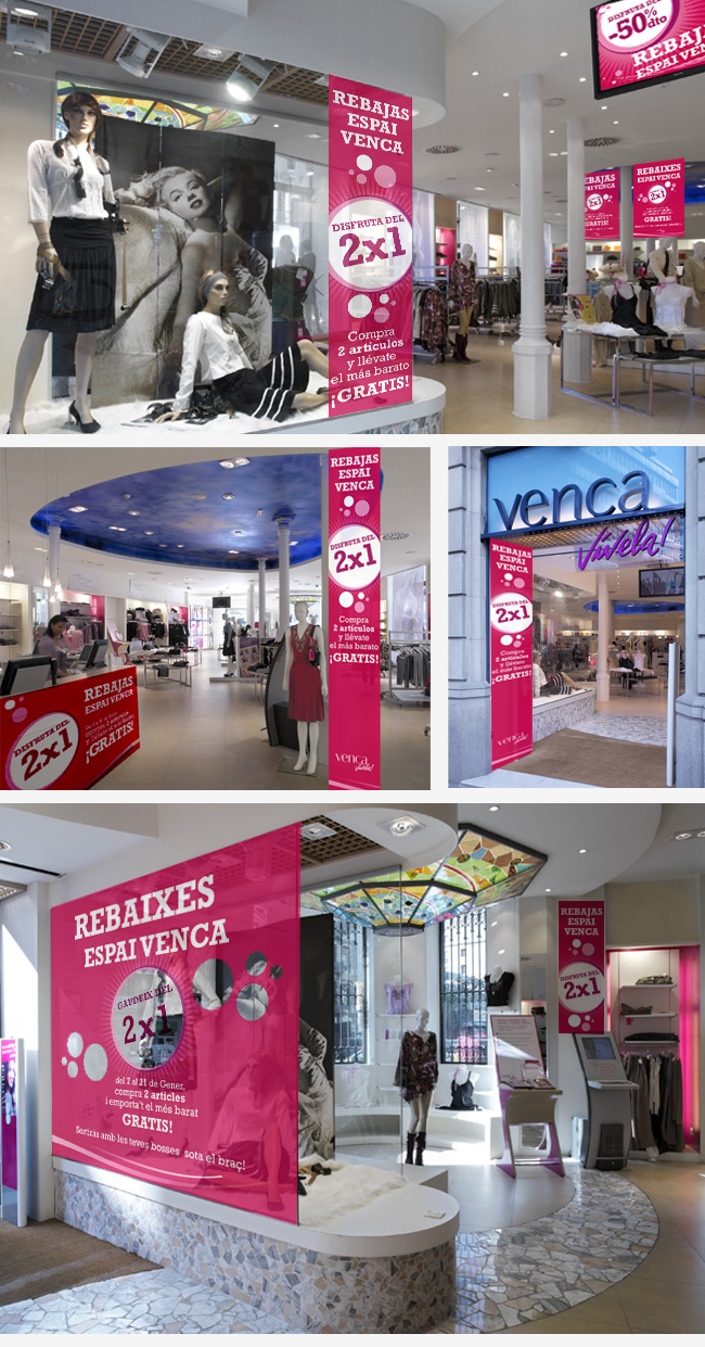 Acción de marketing en el punto de venta, rebajas en el Espacio Venca carteles
