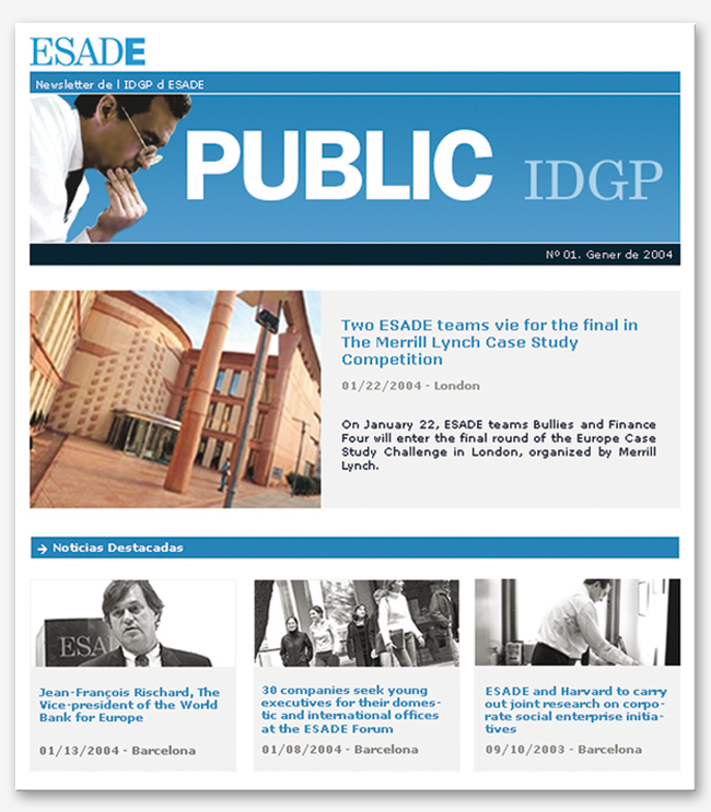 Disseny de newsletter per a professionals IDGP de ESADE web adn studio